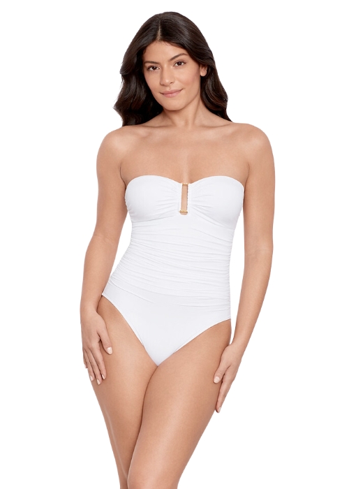 Ralph Lauren White Ring Front Bandeau Swimsuit UK Swimwear